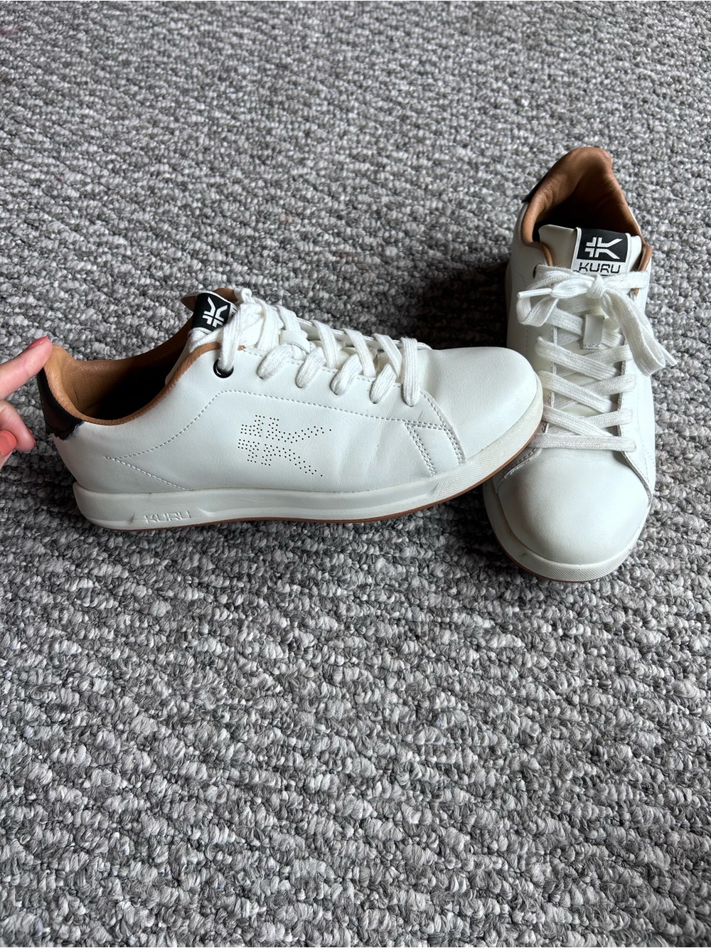 KURU Women’s White Leather Sneakers with Tan Accents